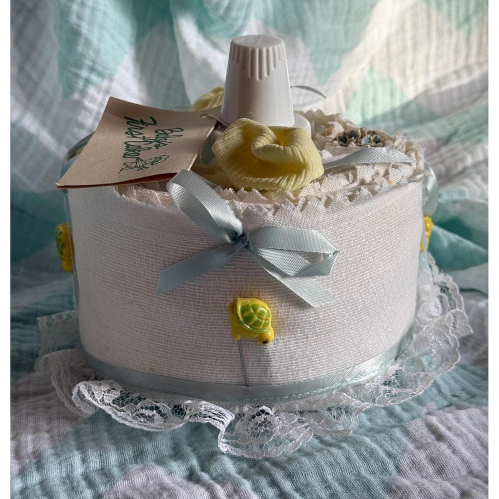 Vintage Baby Shower Diaper Cake with Original Tag – Preserved 1983 Keepsake